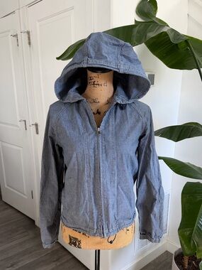 Eddie Bauer Denim Full Zip Hooded Jacket Size S